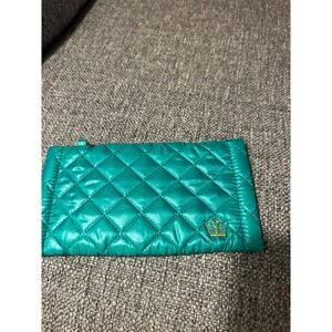 Oliver Thomas Quilted Pouch Teal Dog Print‎ eyeglasses case EUC so cute